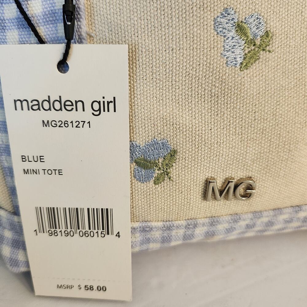 NWT Madden Girl Blue Mini Tote Embroidered Canvas Handbag Crossbody Country - Picture 7 of 9